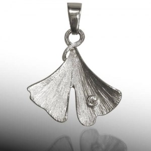 Ginkgoschmuck Anhänger 585 Weissgold mit Brillant