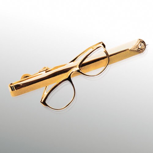 Krawattenklammer mit Brille in Gold