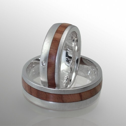 Ring Silber mit Holzeinlage asymetrisch Holz Olive