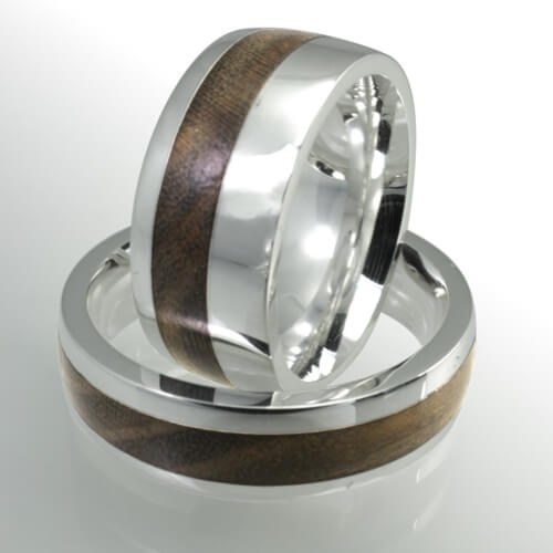 Trauringe Silber 8mm und 6 mm mit Olivenholz