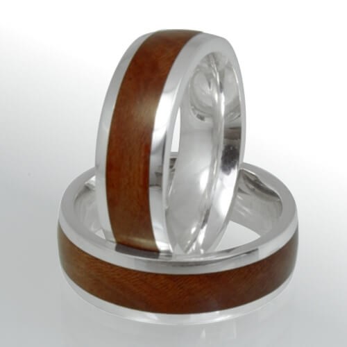 Ringe in Silber 7 mm Breite mit Zwetschgenholz 