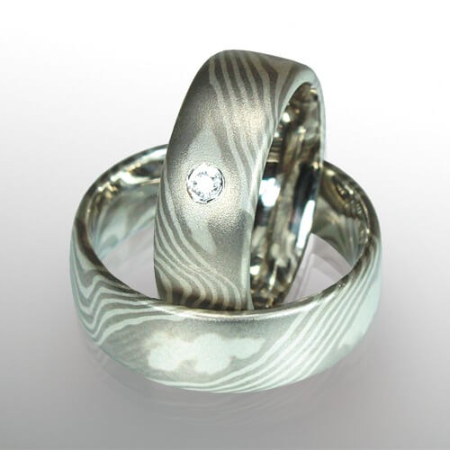 Mokume Gane Ring, Silber-Palladium 8 mm
